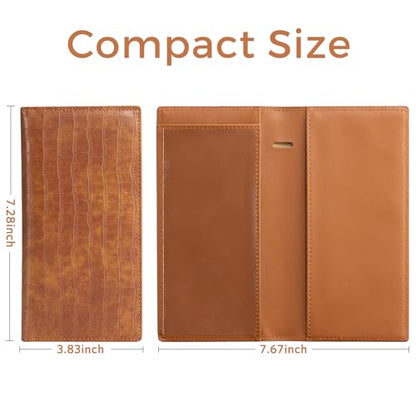 CoBak Checkbook Cover for Women & Men - PU Leather Case with RFID Blocking | Classic Design Check Book Holder for Personal and Business - color: Crocodile Brown