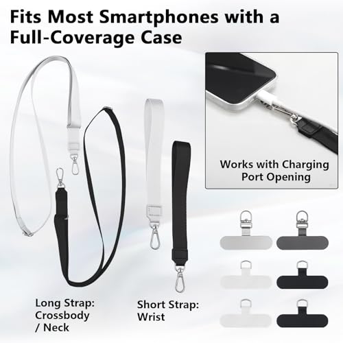 2 Set Phone Lanyard Set with 6 Patches Adjustable Lanyard Wrist Straps