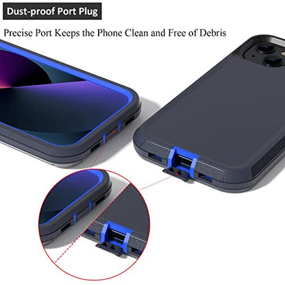 Compatible with iPhone 13 6.1 inch Case,with Screen Protectors,Heavy Duty Rugged Shockproof Full Body Protection Kickstand Case with Belt Clip Holster for iPhone 13 Phone (Blue) - color: Blue