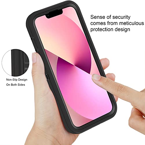 Co-Goldguard Shockproof Case for iPhone 13 with Tempered Glass Screen Protector 3 Layer Military Grade Drop Protection Heavy Duty Protection Rugged Rubber Phone Case Cover for iPhone 13 6.1 Black - color: Black+G