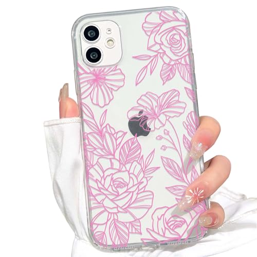 NITITOP for iPhone 12 Case Cute Clear Floral Flower - Pink | For girls women, Girly, Aesthetic, Soft TPU, Full camera lens, Protective, Shockproof phone cover - color: Pink, size: iPhone 12