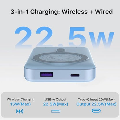 JUOVI for Magsafe Power Bank 10000mAh Portable Charger with Stand - color: Blue
