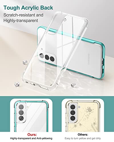 SURITCH for Samsung Galaxy S21 FE Clear Case 6.4" (Only), [Built-in Screen Protector] Full Body Protective Hard Shell+Soft TPU Phone Case for Samsung S21 FE -(Green Edge) - color: Green Edge
