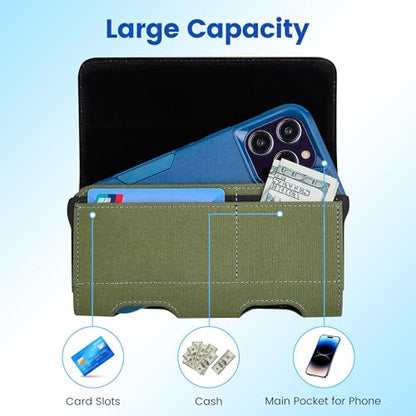 Mopaclle Nylon Phone Holster with Heavy Duty Metal Belt Clip and Card Holder, Compatible with iPhone 17/16/15/14/13/12 Pro and Samsung Galaxy S26/S25/S24/S23/S22/S21/S20 - Green - color: Nylon-Army green, size: M(6.0x3.2x0.6)