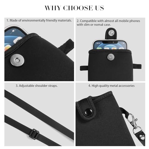 Neoprene Phone Sleeve Pouch Bag Case with Crossbody Strap Compatible for iPhone 17 Pro Max Air 16 Plus/Galaxy S26 Ultra / S26+ S25 FE A17 A36 A56 / Pixel 10 Pro XL/OnePlus 15 13 (Black, XL) - color: Black