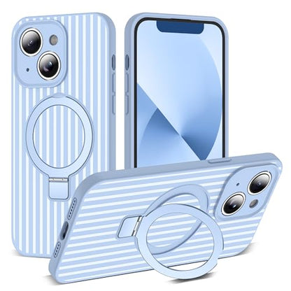 SKYLMW Striped Case for iPhone 13 with Stand,6.1" Blue/White | Aesthetic Striped,Magnetic Stand,Compatible with Mag-Safe,Silicone 13 Phone Case - color: Blue/White, size: Iphone 13