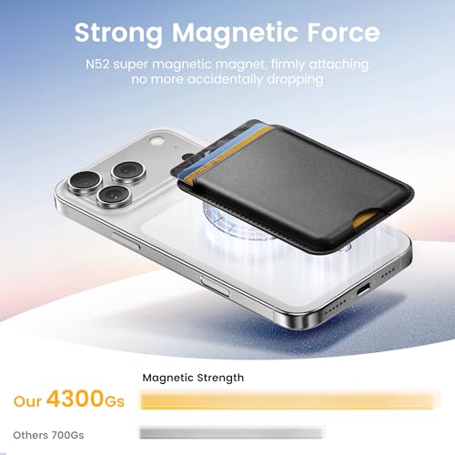 Stronger Magnetic Wallet for iPhone 17/16/15/14/13/12 Series & for MagSafe-compatible Cases, Slim Leather Magnetic Card Holder with RFID Blocking, N52 Magnet Phone Wallet, Fit 3 Cards, Black - color: Black