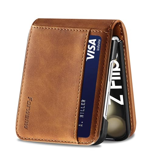 for Samsung Galaxy Z flip 6 Case Flip Leather Cover with Hinge Protection, Slim Thin Magnetic Wallet Case [1 Card Holder], Shockproof Full-Body Protective for Samsung Z Flip 6 Phone Case (Brown) - color: Brown, size: Z Flip 6