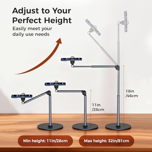 MoKo Overhead Tripod for iPhone, Heavy Duty Aluminum Overhead Phone Mount