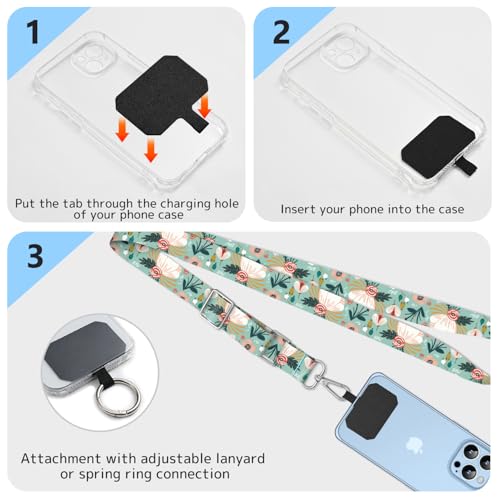 2 Pack Phone Lanyard Cell Phone Lanyard Crossbody Adjustable Phone Strap for Use Around the Neck Cell Phone Lanyard - color: Orange and Green Flowers