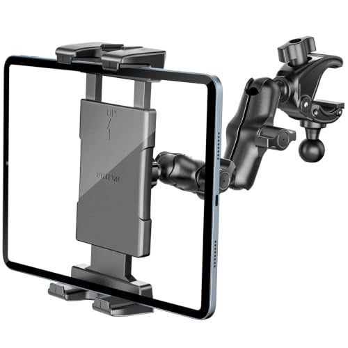 OHLPRO Tablet Mic Stand Holder for iPad, Aluminum Alloy Arm Treadmill Handlebar Clamp Mount, 1" Ball Head for Spin Bike Microphone Peloton Stroller, 5-13" iPad Pro Galaxy Tab and Phone - size: 7" Arm