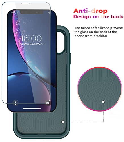 Diverbox for iPhone XR Case [Tempered Glass Screen Protector] [Shockproof] [Dropproof] Heavy Duty Protection Phone Case Cover for Apple iPhone XR (Dark Green) - color: Dark Green-2in1