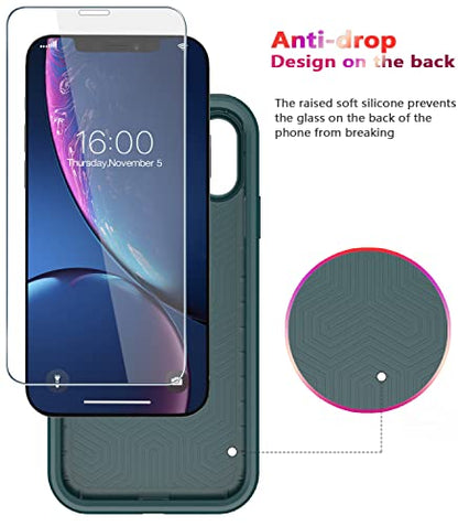 Diverbox for iPhone XR Case [Tempered Glass Screen Protector] [Shockproof] [Dropproof] Heavy Duty Protection Phone Case Cover for Apple iPhone XR (Dark Green) - color: Dark Green-2in1