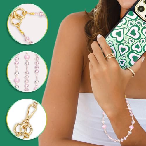 Crystal Phone Strap Crossbody and Wrist Lanyard, Anti Theft Layered & Wrist Strap Cell Phone Neck for Women - color: Pink Beaded
