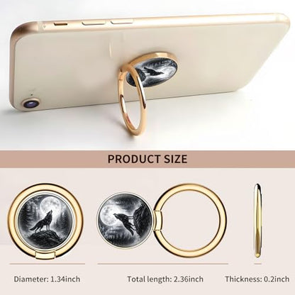 Cell Phone Ring Holder, Cute Metal Phone Grip Stand Finger Ring Kickstand, Flexible 360°Rotation Phone Tablet Case Accessories Compatible with Most Phones Wolf Moon Forest - color: Wolf Moon Forest