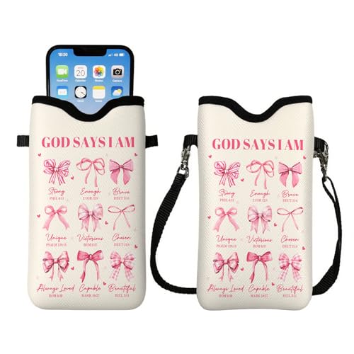 Cell Phone Sleeve Pouch with Adjustable Strap - Christian Gifts - color: God Says