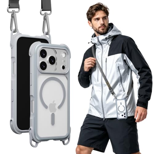 MAGEASY Odyssey MagSafe Crossbody Phone Case with Strap for iPhone 18 Pro & 17 Pro, 20ft Drop Protection, TPU Leather Shoulder Phone Carrying Case with Adjustable Lanyard (Mist) - color: Mist, size: iPhone 18 Pro