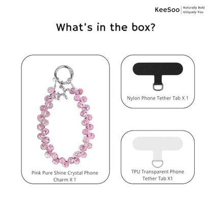 Pink Pure Shine Crystal Original Design Phone Charm with 2 Tether Tabs – Stylish, Durable, and Hands-Free Phone Chain – Compatible with iPhone, Samsung, Pixel & More - color: 05 Pink Pure Shine Crystal