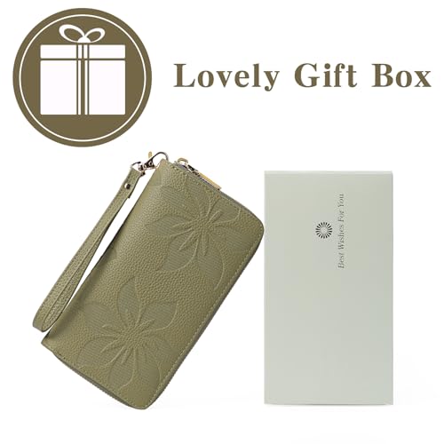 GOIACII Women's Wallet RFID Blocking Leather Wristlet - color: A14 Matcha Green