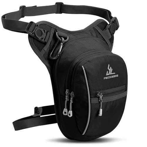 Peicees Motorcycle Leg Bag for Men Womens Thigh Bag, Expandable - color: Black