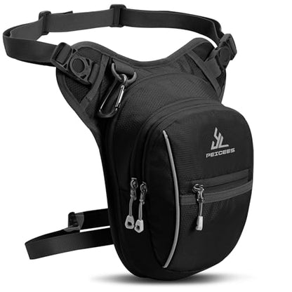 Peicees Motorcycle Leg Bag for Men Womens Thigh Bag, Expandable - color: Black