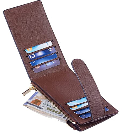 Chelmon Women's RFID Slim Card Holder Wallet | Thin Bifold Multi Card Case with Zipper Coin Pocket Purse for Women(Deep Brown) - color: Deep Brown