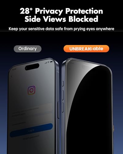 UNBREAKcable 4PCS Screen Protector for iPhone 15 Pro - 2 Privacy Tempered Glass+2 Clear Glass Double Shatterproof [Installation Frame] [9H Hardness] [Case Friendly] Anti-Scratch for iPhone 6.1 inch - size: iPhone 15 Pro