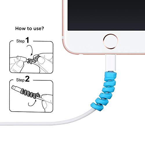 Jetec 12 Pcs Charging Cable Protector Silicone Spiral Charger Cable Saver - color: Gray, Black, Blue, Green