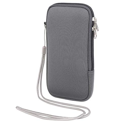 Neoprene Cell Phone Sleeve Zipper Phone Pouch Holder w/ Neck Strap Compatible for iPhone 17 Pro Max 16 Plus Galaxy S26 Ultra S26+ S25 FE A17 A36 A56 Oneplus 15 13 Pixel 10 Poco X7 Pro (Gray, Medium) - color: Gray