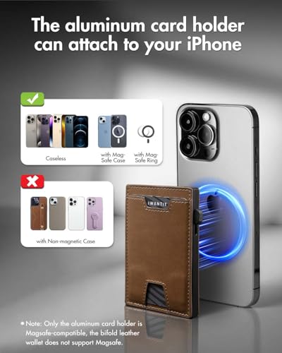 iwantit 3 in 1 MagSafe Wallet Men: Slim Bifold Money Clip + Smart Pop up Card Holder - Cash Strap, Men’s Minimalist Magnetic Wallet, ID Window, Premium Leather (Vegetable-tanned Khaki) - color: Vegetable-tanned Khaki