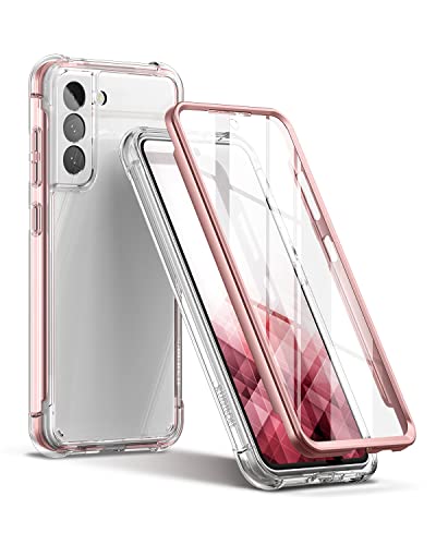 SURITCH for Samsung Galaxy S21 FE Clear Case 6.4" (Only), [Built-in Screen Protector] Full Body Protective Hard Shell+Soft TPU Phone Case for Samsung S21 FE -(Rose Gold Edge) - color: Rose Gold Edge