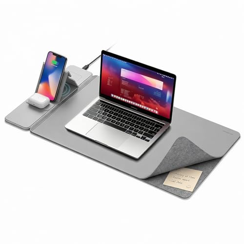 15W Wireless Charging Mouse Pad 31.5"x15.75", Double-Sided Faux Leather - color: Folding-Gray