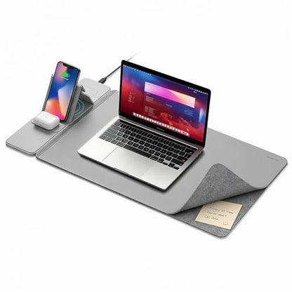 15W Wireless Charging Mouse Pad 31.5"x15.75", Double-Sided Faux Leather - color: Folding-Gray