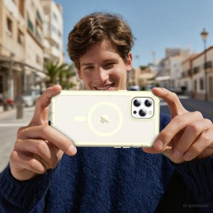 Magnetic for iPhone 12 Pro Max Case Heavy Duty Protection Antique White | Compatible with MagSafe,Military Grade Drop Protection,Translucent Matte,Non-Slip,Shockproof 2-Layer Durable Bumper Case - color: Antique White, size: iPhone 12 Pro Max
