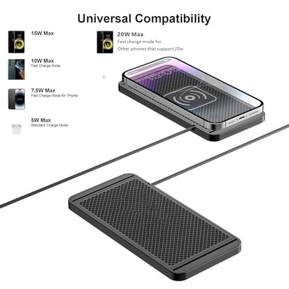 Tangxi Wireless Car Charger Charging Pad, 15W Non Slip Fast Charger Flat Mat, Compatible with iOS 11/12/13/14/15/16/17, S 21/22/23/24/25