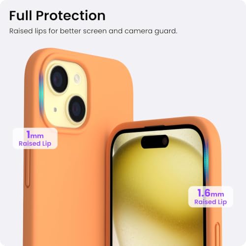 ORNARTO Compatible with iPhone 15 Case 6.1, Slim Liquid Silicone 3 Layers Full Covered Soft Gel Rubber Phone Case, Anti-Scratch Shockproof Protective Cover 6.1 Inch, Marigold - color: Marigold