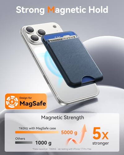 TWZKG for MagSafe Wallet, Works with Apple Find My,5 Card Holder, Slim Magnetic Phone Wallet for iPhone 17/16/15/14/13/12 Pro Max Plus Air, RFID Blocking Vegan Leather,Blue - color: Findmy Blue