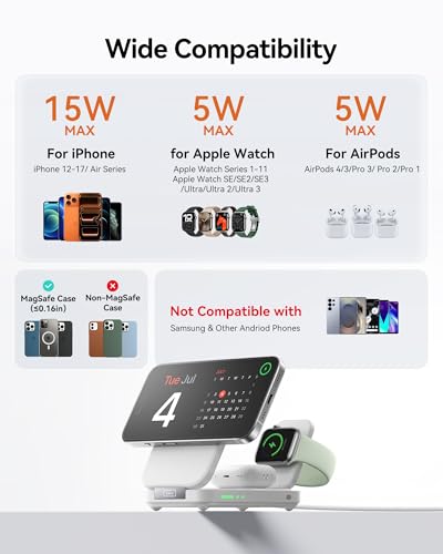 INIU 3 in 1 Foldable Wireless Charging Station, 15W Fast Mag-Safe Charger - color: White