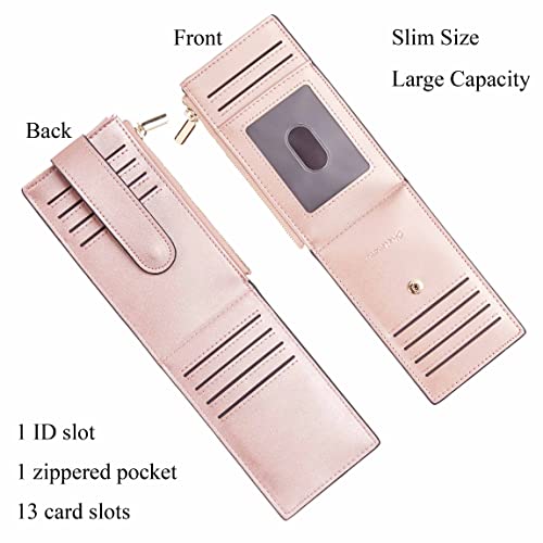 Chelmon Women's RFID Slim Card Holder Wallet | Thin Bifold Multi Card Case with Zipper Coin Pocket Purse for Women(Rose Gold CLassic) - color: Rose Gold Classic