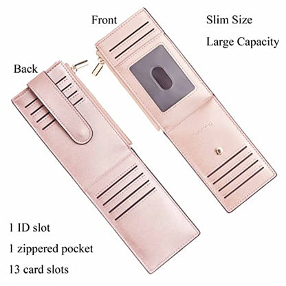 Chelmon Women's RFID Slim Card Holder Wallet | Thin Bifold Multi Card Case with Zipper Coin Pocket Purse for Women(Rose Gold CLassic) - color: Rose Gold Classic
