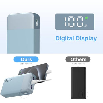 NOBIS Portable Charger 45W 20000mAh Power Bank Fast Charging - color: Light Blue