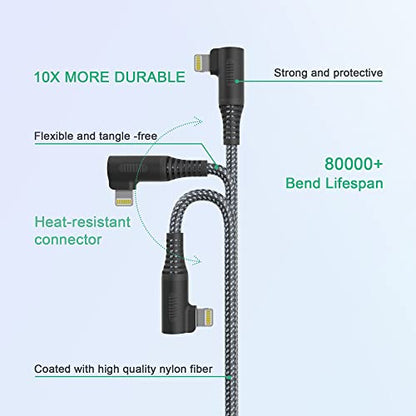 Apple MFi Certified Extra Long Right Angle iPhone Charger Cable (20 ft) - 90 Degree Nylon Braided Compatible with iPhone 13 12 11 X