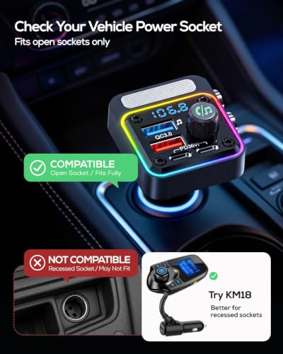 Nulaxy 54W Bluetooth 5.3 Car Adapter, FM Transmitter 4-Port Fast Charging - color: A-Black