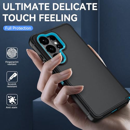 for Samsung Galaxy S26 Ultra Case with HD Screen Protector, 3-Layer Shockproof Military Grade Full Body Protection, Heavy Duty Hybrid Protective Phone Cover (Black/Glacier Blue) - color: Black/Glacier Blue