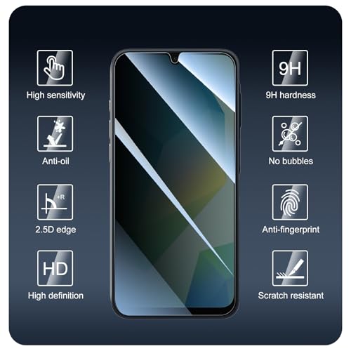 Privacy Screen Protector for Samsung A16/A26/A17, Anti-Spy Tempered Glass, Double Shatterproof 9H Hardness, Private Black Dark Protection, Anti-Scratch Impact Resistant Case-Friendly - 3 Pack - color: A16/A26/A17 Black