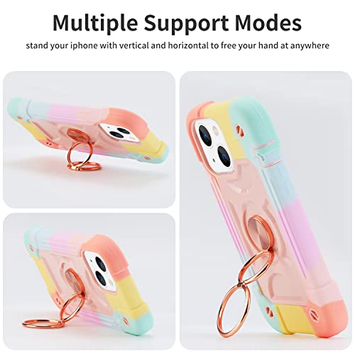 MARKILL Compatible with iPhone 14 Case/iPhone 13 Case 6.1 Inch with Built-in 360°Rotating Ring Stand, Military Grade Drop Protection Full Body Rugged Heavy Duty Durable Cover. - color: Rainbow Pink, size: iPhone 14/iPhone 13 6.1"