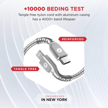 USB-C to Lightning Cable, 10ft Braided Nylon Metallic iPhone Charger Cord, (MFi Certified) Sync Cable Compatible with iPhone Lightning Port Devices | Silver - size: 10 FT