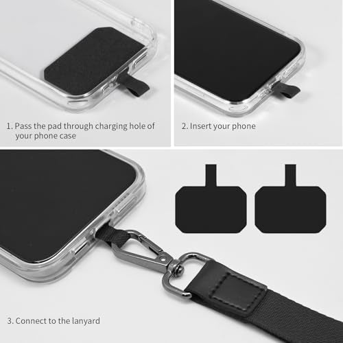 Phone Lanyard,Adjustable Crossbody Lanyard with Wrist Strap Black - color: Black