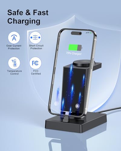 30W Fast 3 in 1 Charging Station for Apple Devices - ADADPU USB C Charger Stand for iPhone 18 Pro Max 17 16 15 & AirPods 4, Wireless Charger Dock Compatible with Apple Watch Ultra/10/9/8/7/6/5/4/3/SE - color: Classic Black