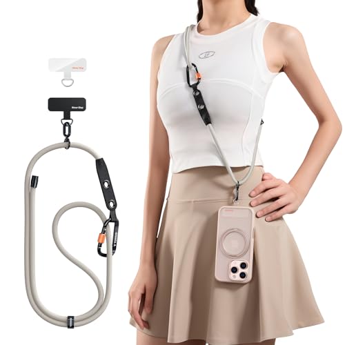TORRAS Phone Lanyard Crossbody w/Hanging Loops, 2 Phone Tether Tabs, Beige - color: 2-beige